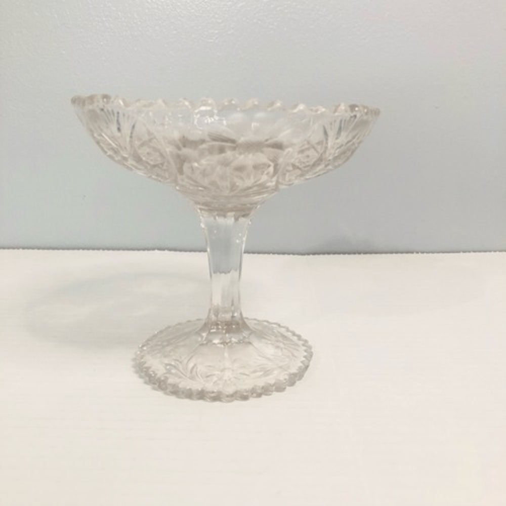 vintage pressed glass clear compote daisy pattern 5 inch tall